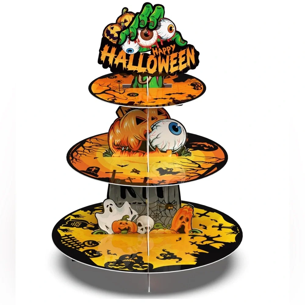 3 Tier Halloween Cupcake Stand Party Decorations, Graveyard of Terror